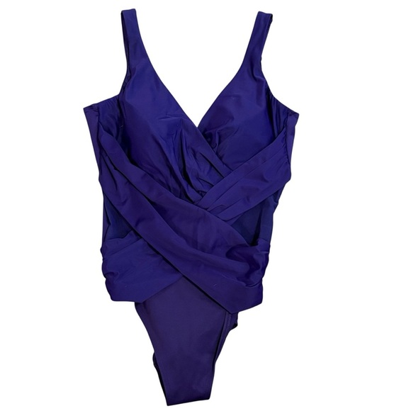 Miraclesuit Cross Over One Piece Swimsuit Purple Padded Slimming Size US 16 NWT - Picture 1 of 8